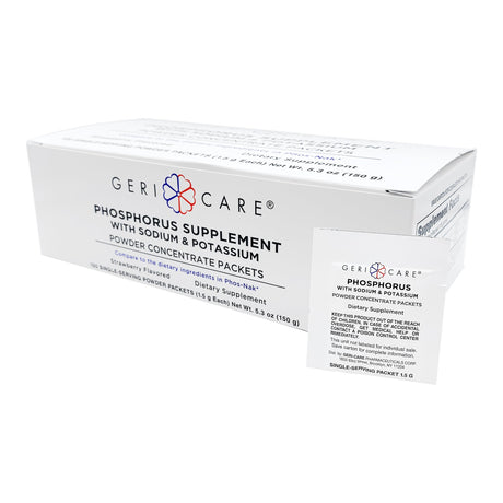 Dietary Supplement Geri-Care® Phosphorus / Sodium / Potassium 250 mg -160 mg - 280 mg Strength Oral Powder 100 per Box Strawberry Flavor - BeHope
