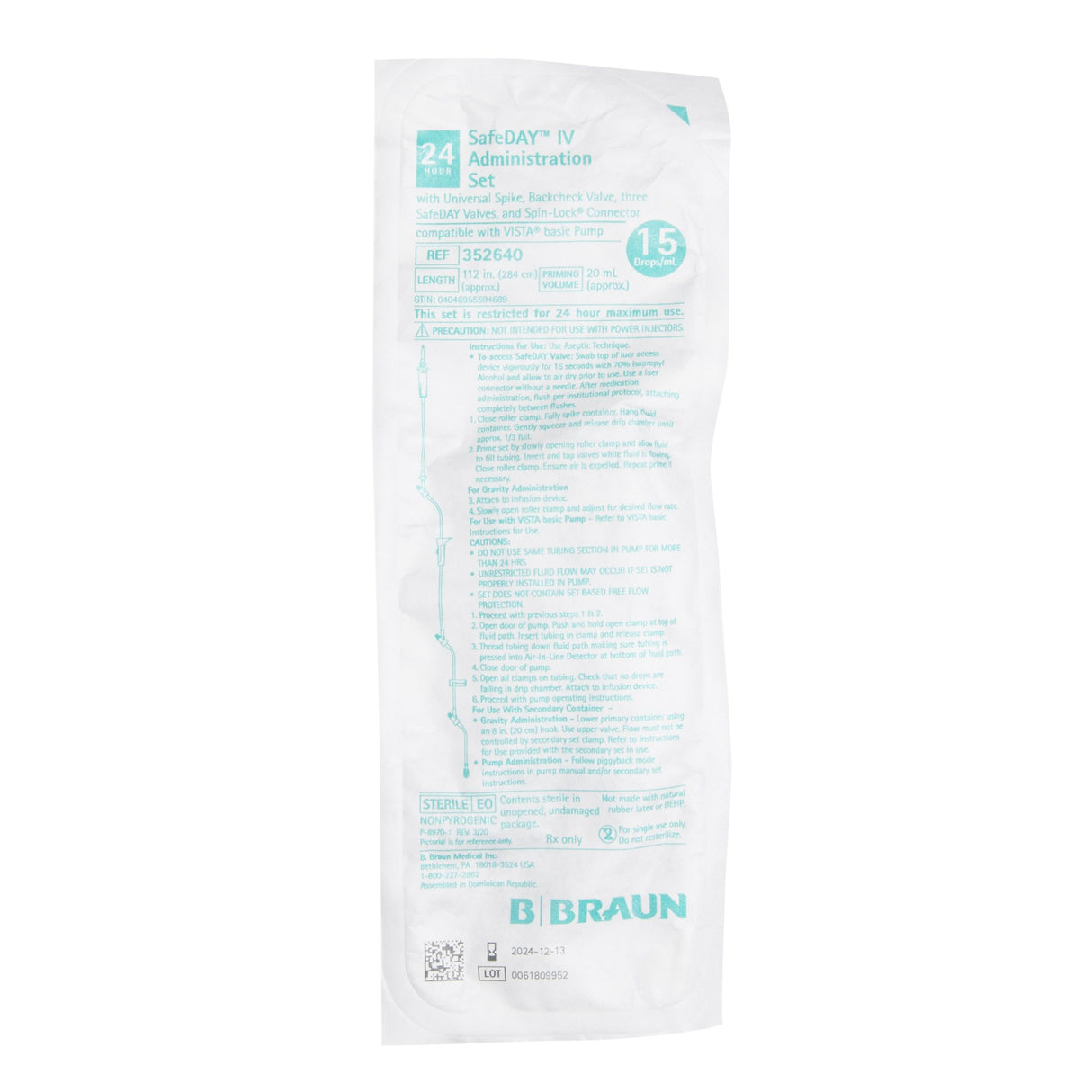 Primary IV Administration Set SafeDay™ Gravity 3 Ports 15 Drops / mL Drip Rate Without Filter 112 Inch Tubing Solution - BeHope