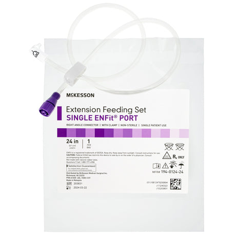 Bolus Enteral Feeding Extension Tube Set McKesson 24 Inch, EnFit, Secure Lock Right Angle Connector and Clamp, NonSterile - BeHope