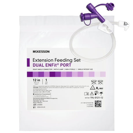 Enteral Feeding Extension Set McKesson 12 Inch, Enfit, Y-Port, Right Angle Connector and Clamp, NonSterile - BeHope