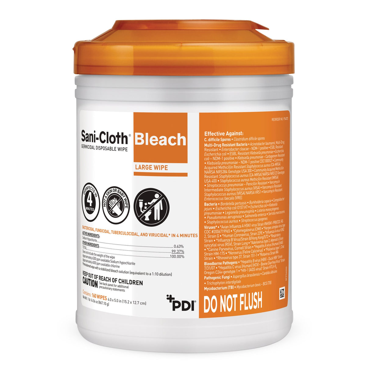 Surface Disinfectant Cleaner Sani-Cloth® Bleach Premoistened Germicidal Manual Pull Wipe 160 Count Canister Bleach Scent NonSterile - BeHope