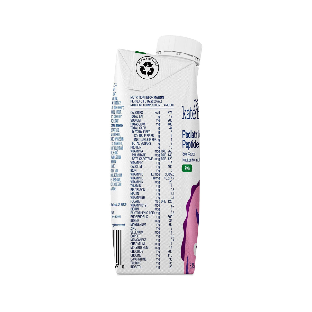 Pediatric Oral Supplement Kate Farms Pediatric Peptide 1.5 Plain Flavor 8.45 oz. Carton Liquid Organic Hydrolyzed Pea Protein - BeHope