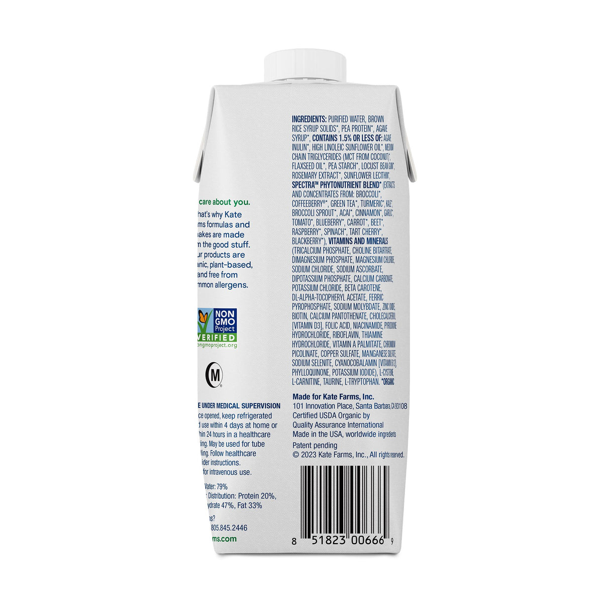 Oral Supplement Kate Farms Standard 1.0 Plain Flavor Liquid 11 oz. Carton - BeHope