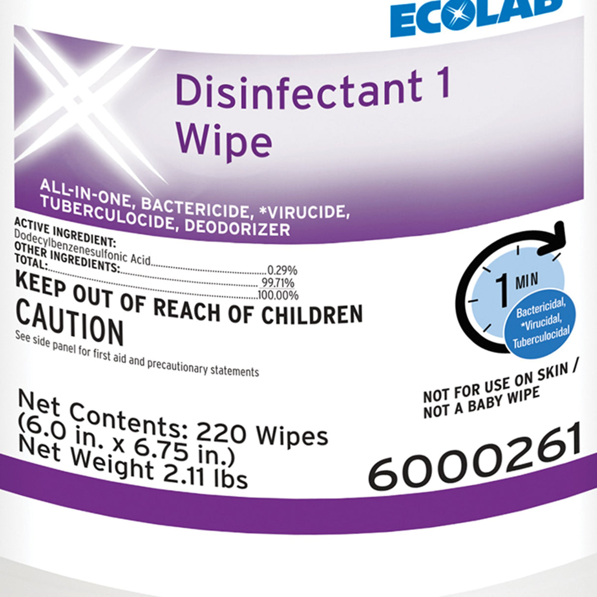 Surface Disinfectant Cleaner Ecolab® Disinfectant 1 Bactericidal Manual Pull Wipe 220 Count Canister Sweet Scent NonSterile - BeHope