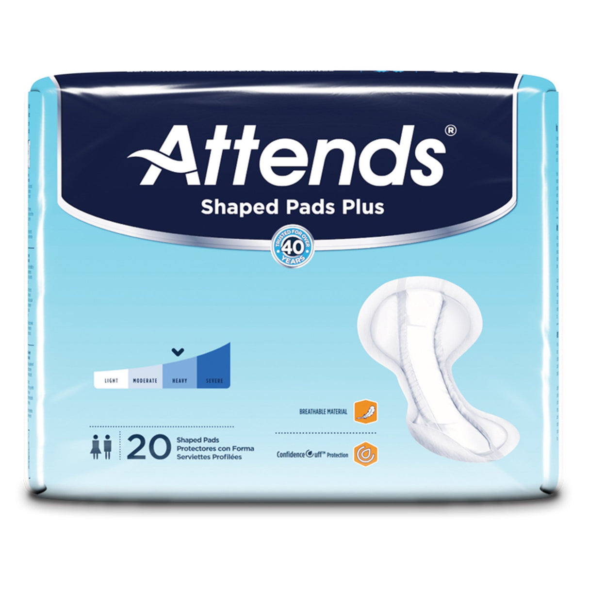 Bladder Control Pad Attends® Shaped Pads Plus 12 X 25-1/2 Inch Heavy Absorbency Polymer Core One Size Fits Most - BeHope