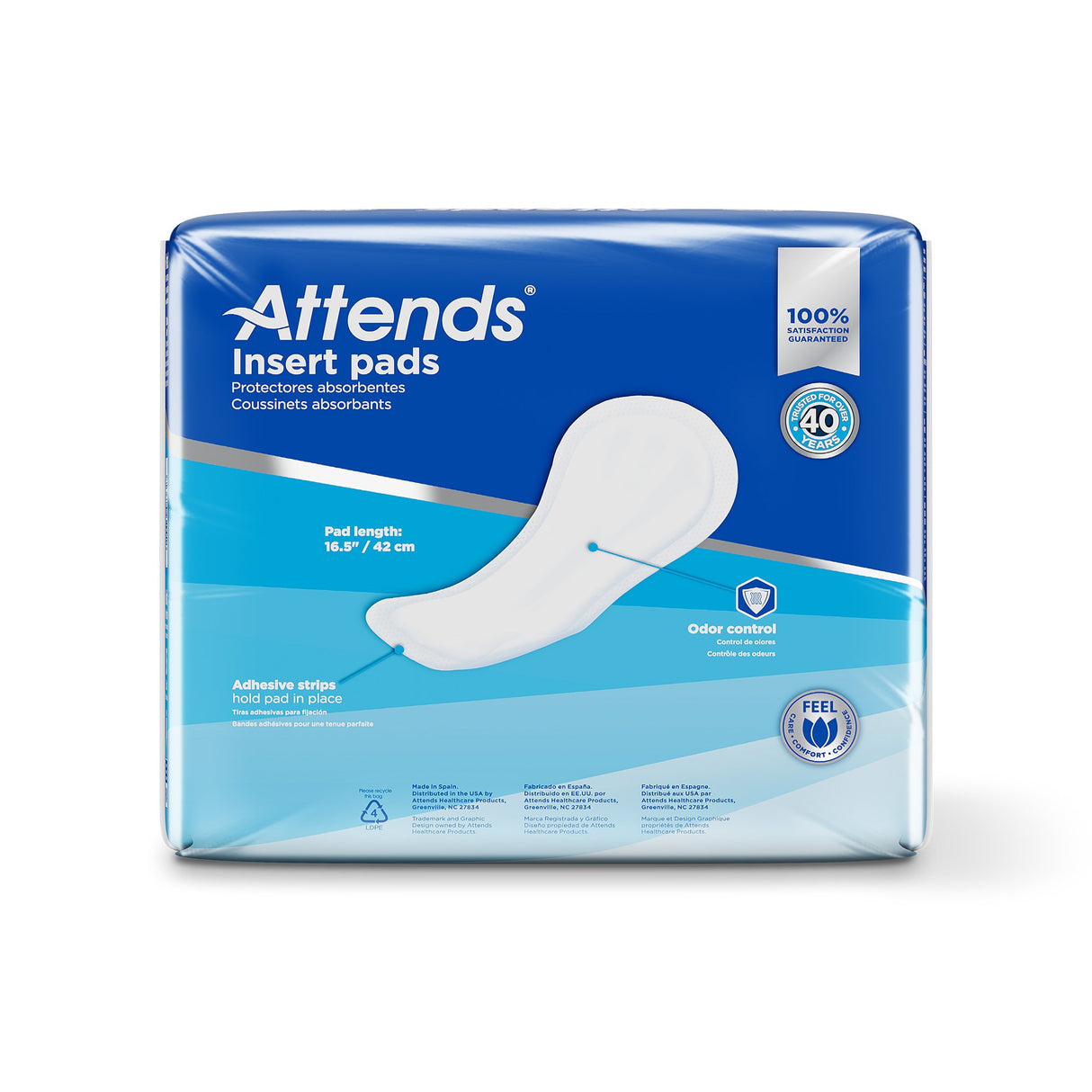 Incontinence Liner Attends® Insert Pad 16-1/2 Inch Length Heavy Absorbency Polymer Core One Size Fits Most - BeHope