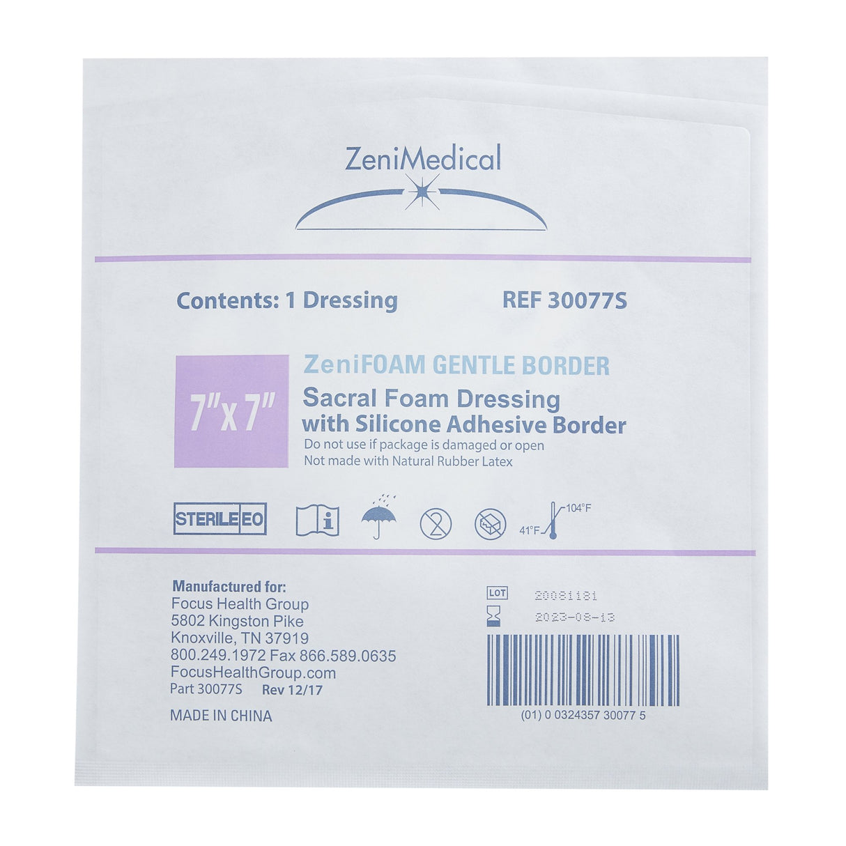 Foam Dressing Zenifoam Gentle Border 7 X 7 Inch With Border Waterproof Backing Silicone Face and Border Sacral Sterile - BeHope
