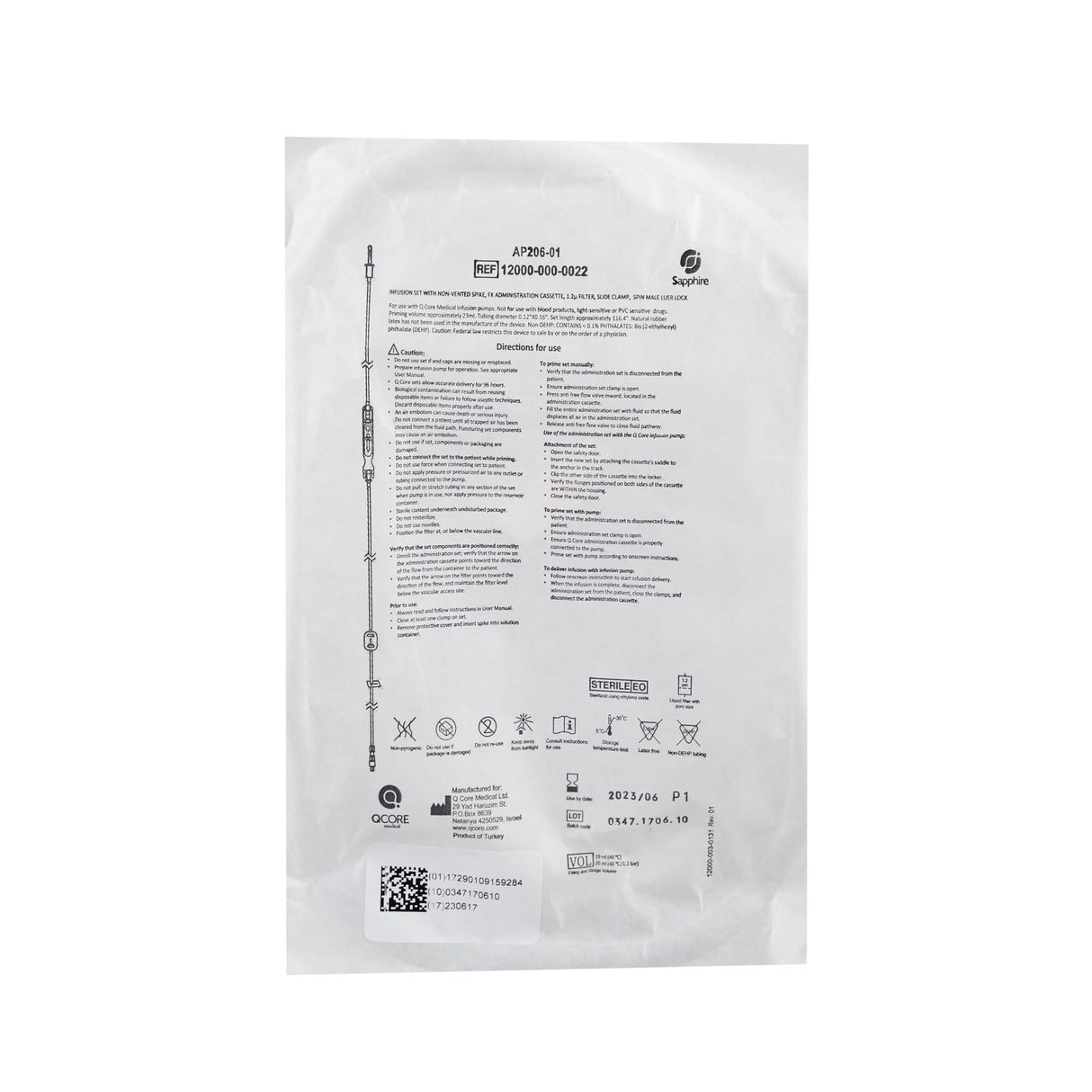 IV Pump Set Sapphire™ Pump 1 Port 20 Drops / mL Drip Rate 1.2 Micron Filter 116 Inch Tubing Solution - BeHope