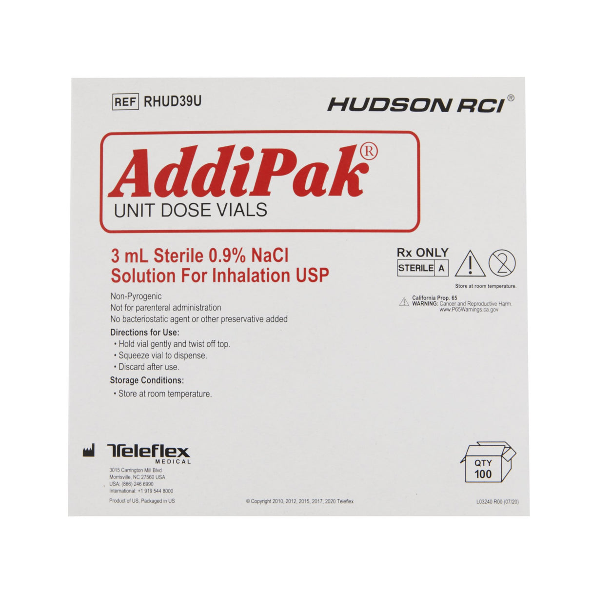 Addipak® Sodium Chloride, Preservative Free 0.9% Solution 3 mL - BeHope