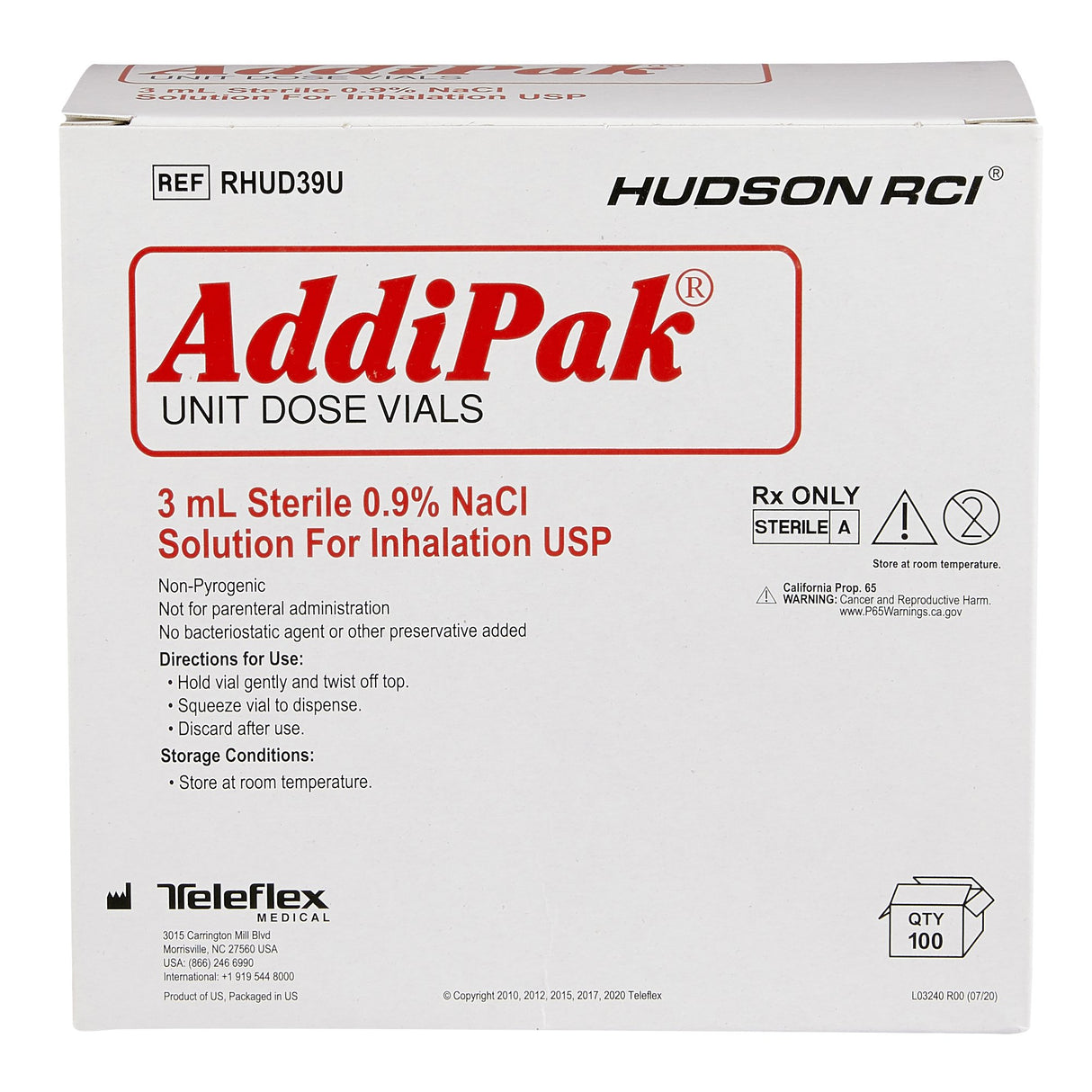 Addipak® Sodium Chloride, Preservative Free 0.9% Solution 3 mL - BeHope