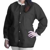 Lab Jacket FitMe™ Black Large Hip Length 3-Layer SMS Disposable - BeHope