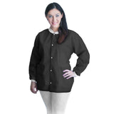 Lab Jacket FitMe™ Black Large Hip Length 3-Layer SMS Disposable - BeHope
