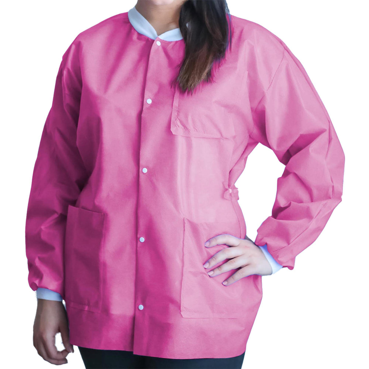 Lab Jacket FitMe™ Raspberry Pink Medium Hip Length 3-Layer SMS Disposable - BeHope