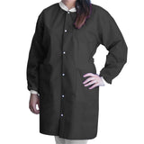 Lab Coat FitMe™ Black Large Knee Length 3-Layer SMS Disposable - BeHope