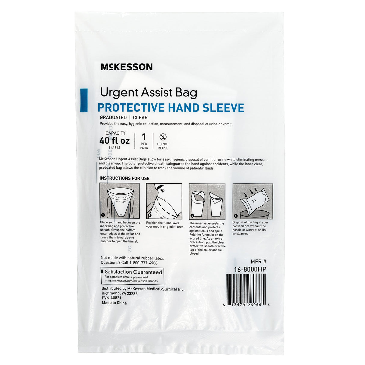 Mckesson Urgent Assist Emesis Bag with Protective Hand Sleeve - BeHope