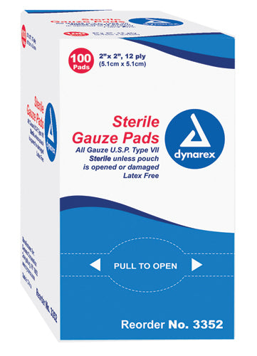 Compresses de gaze stériles - 1 unité, 2 x 2 unités, 12 plis, boîte de 100