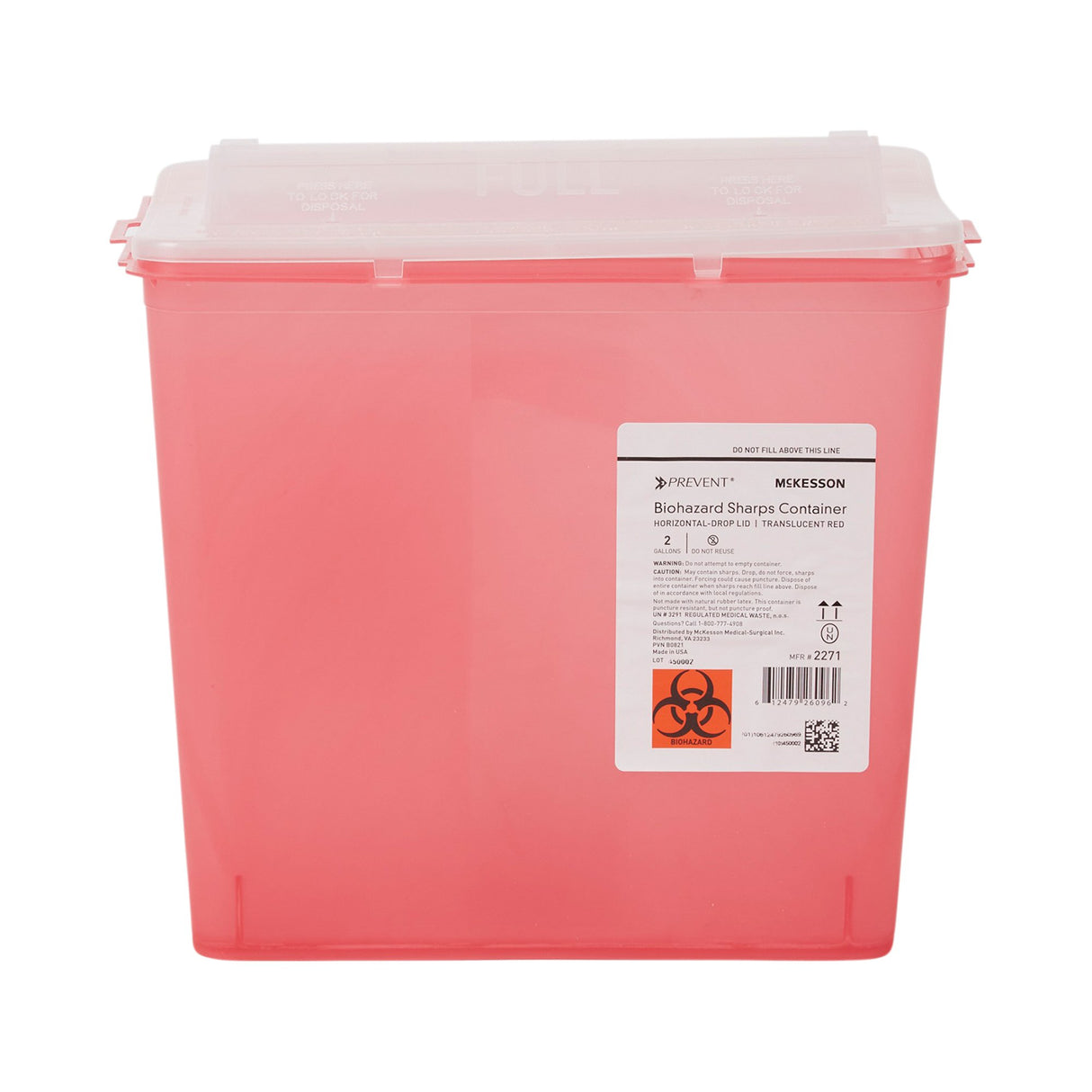 Sharps Container McKesson Prevent® Translucent Red Base 9-1/4 H X 10 W X 6 D Inch Horizontal Entry 2 Gallon - BeHope
