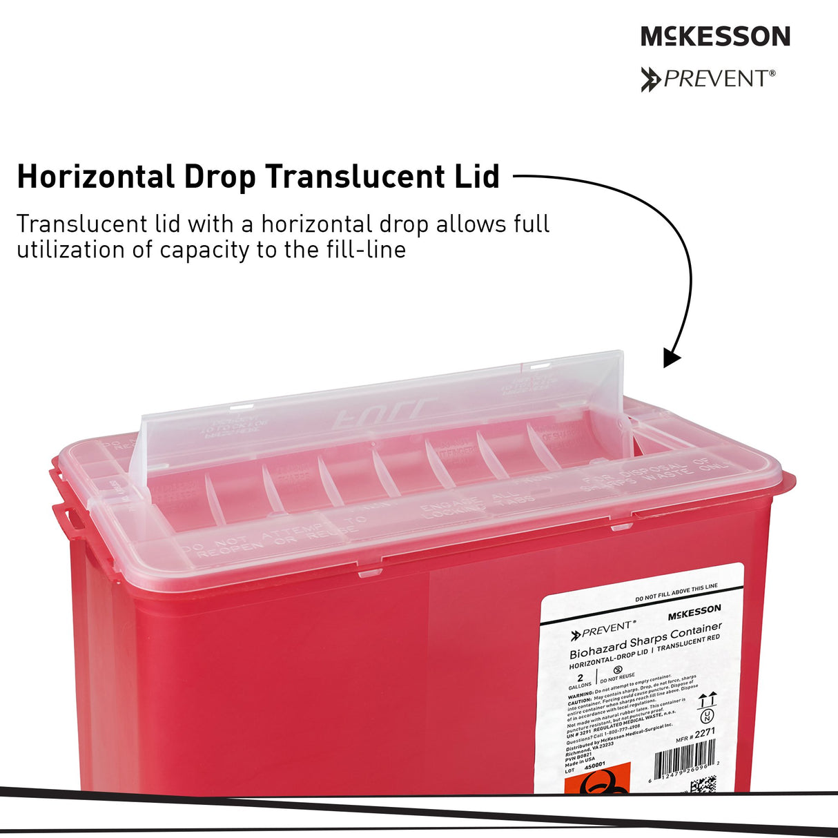 Sharps Container McKesson Prevent® Translucent Red Base 9-1/4 H X 10 W X 6 D Inch Horizontal Entry 2 Gallon - BeHope