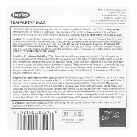 Temporary Cap and Filling Repair DenTek Temparin® Max For Fillings, Crowns, Inlays - BeHope