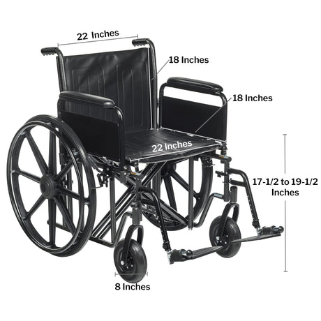 Bariatric Wheelchair McKesson Dual Axle Full Length Arm Swing-Away Footrest Black Upholstery 22 Inch Seat Width Adult 450 lbs. Weight Capacity - BeHope