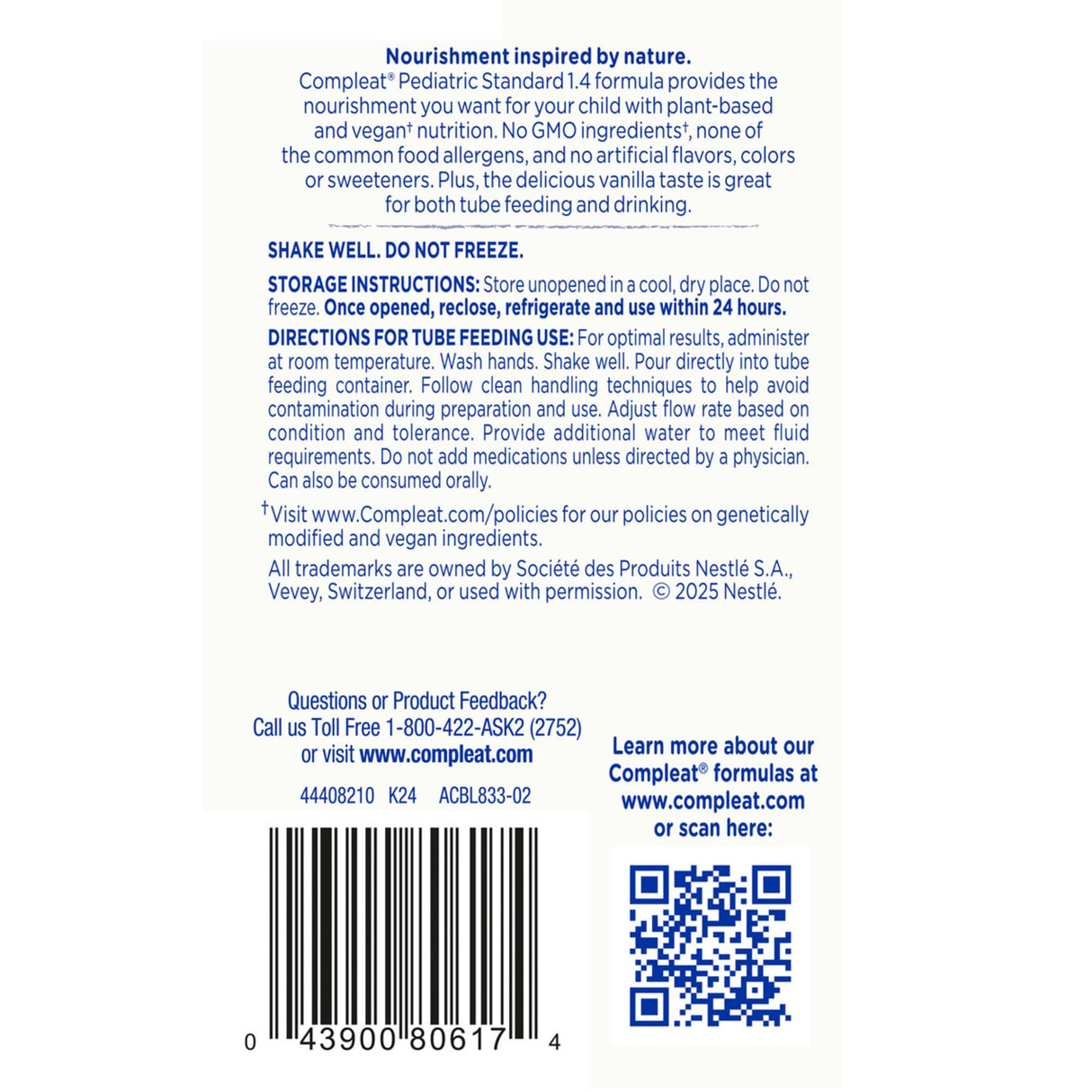 Pediatric Oral Supplement Compleat® Pediatric Standard 1.4 Cal Vanilla Flavor 8.45 oz. Carton Liquid Plant Based Food Allergies - BeHope
