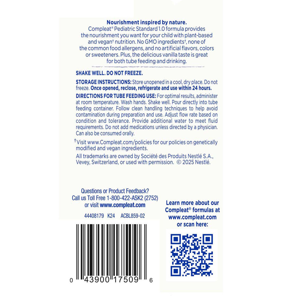 Pediatric Oral Supplement Compleat® Pediatric Standard 1.0 Cal Vanilla Flavor 8.45 oz. Carton Liquid Plant Based Food Allergies - BeHope