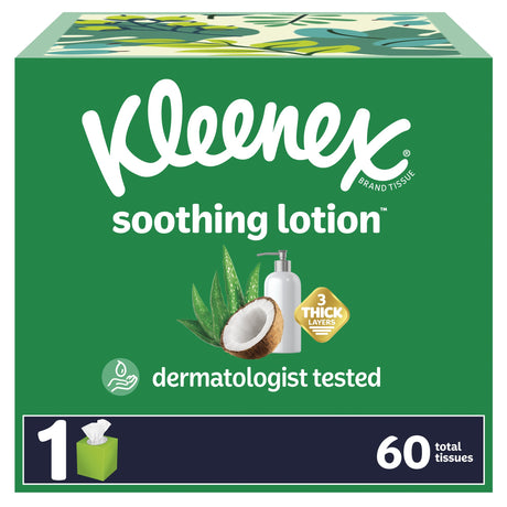 Facial Tissue Kleenex® Soothing Lotion® White 8-2/5 X 8-1/2 Inch 60 Count - BeHope