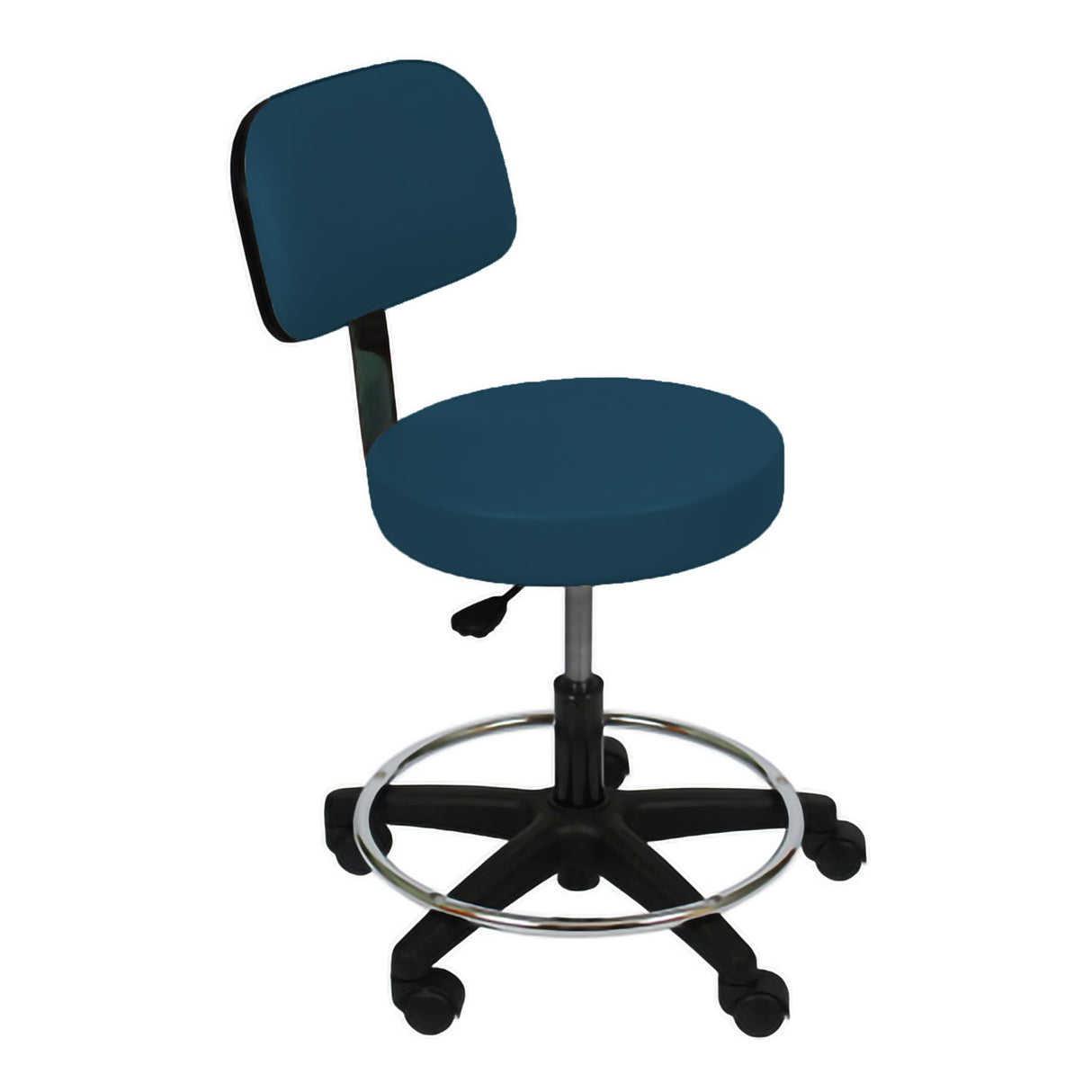 Exam Stool 6740 Series Padded Backrest Air Spring Height Adjustment 5 Casters Twilight Blue - BeHope