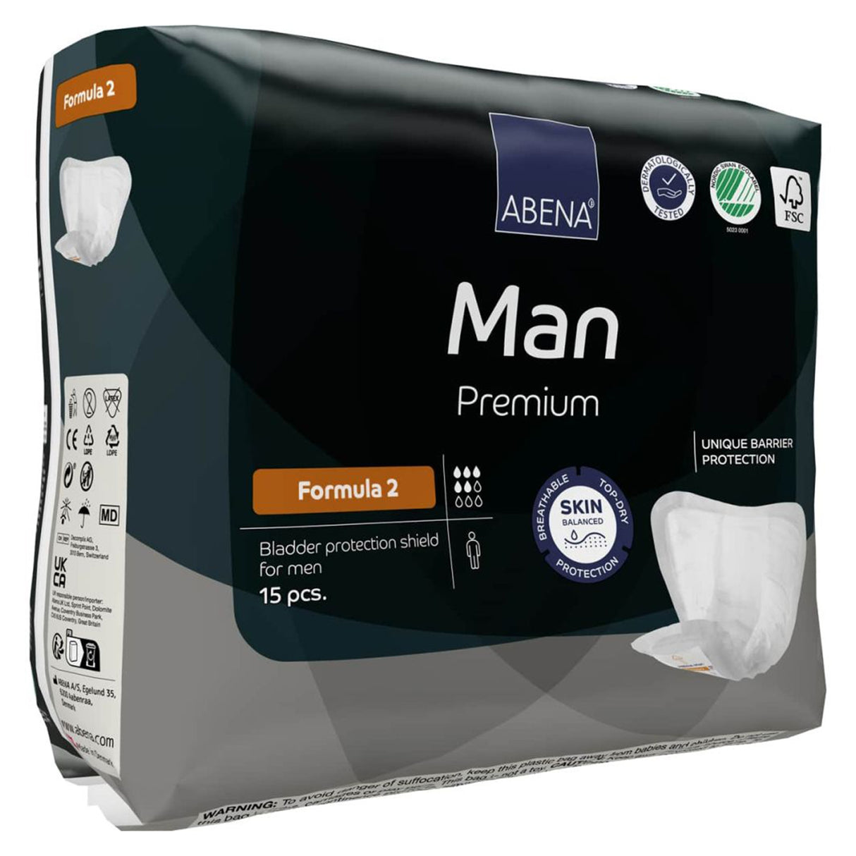 Bladder Control Pad Abena® Premium Man 9 X 11.4 Inch Moderate Absorbency Fluff / Polymer Core Size 2 - BeHope