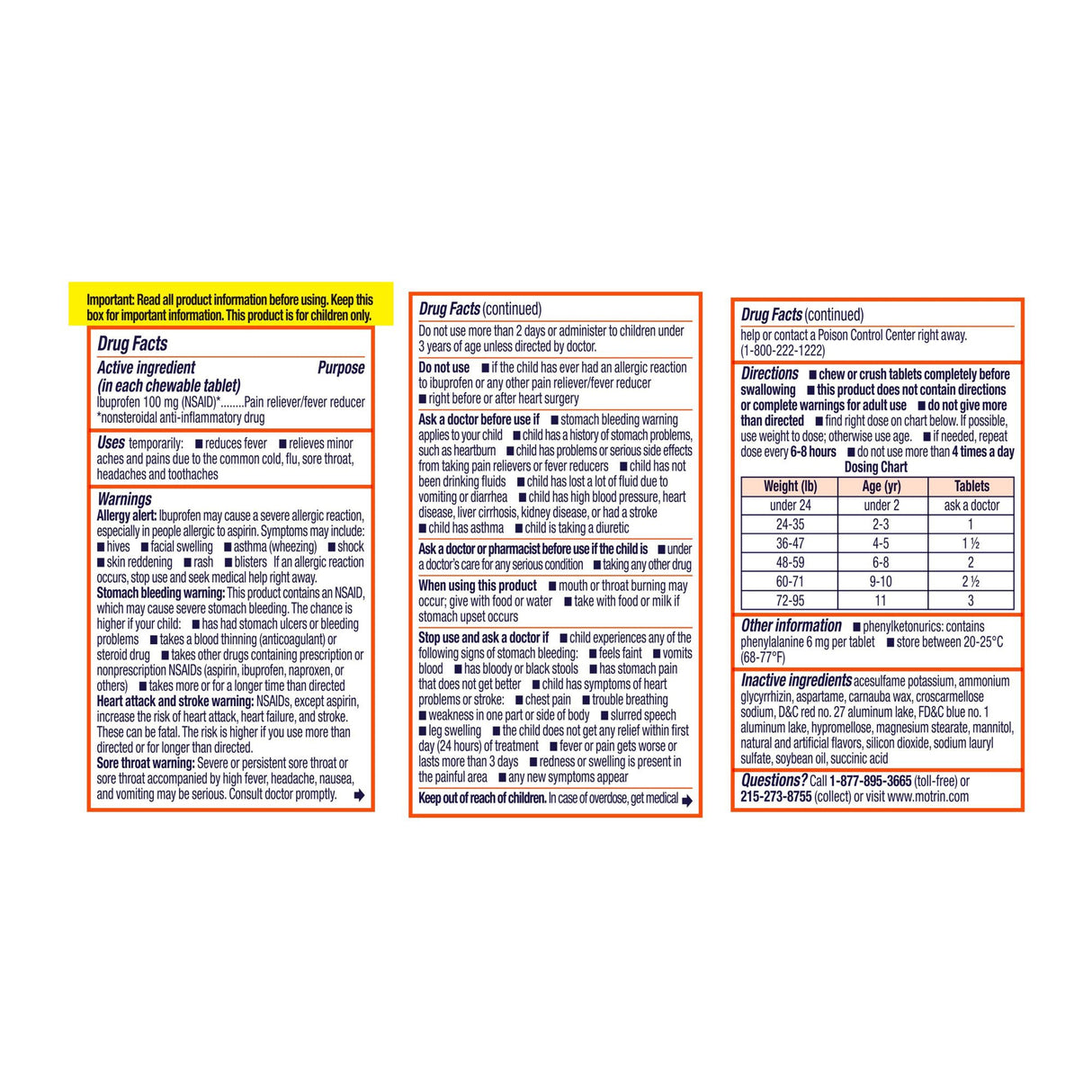 Children's Pain Relief Motrin® 100 mg Strength Ibuprofen Chewable Tablet 24 Per Bottle - BeHope