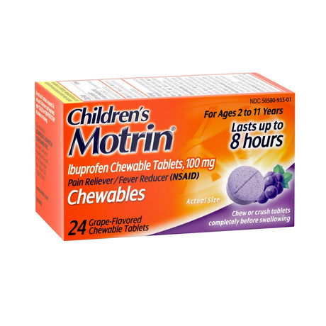 Children's Pain Relief Motrin® 100 mg Strength Ibuprofen Chewable Tablet 24 Per Bottle - BeHope