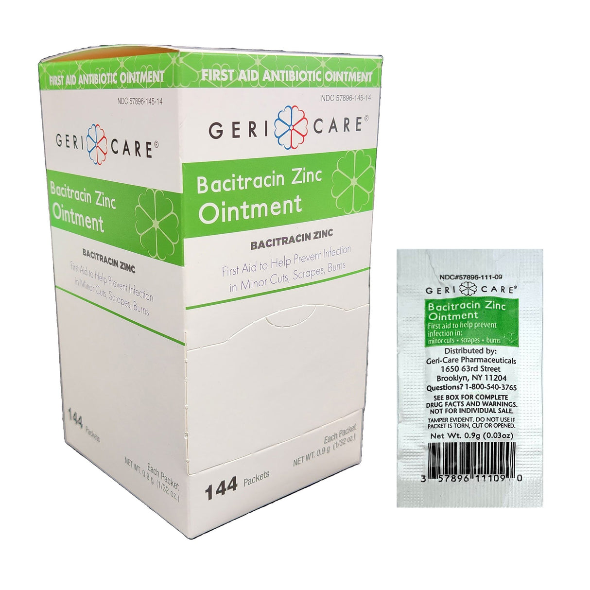 First Aid Antibiotic Bacitracin Zinc Geri-Care® Ointment 0.9 Gram Individual Packet - BeHope