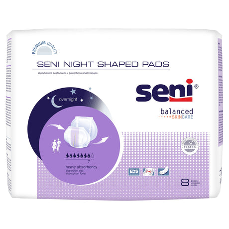 Incontinence Liner Seni® Shaped Night Pads 27 Inch Length Heavy Absorbency Super Absorbent Core One Size Fits Most - BeHope
