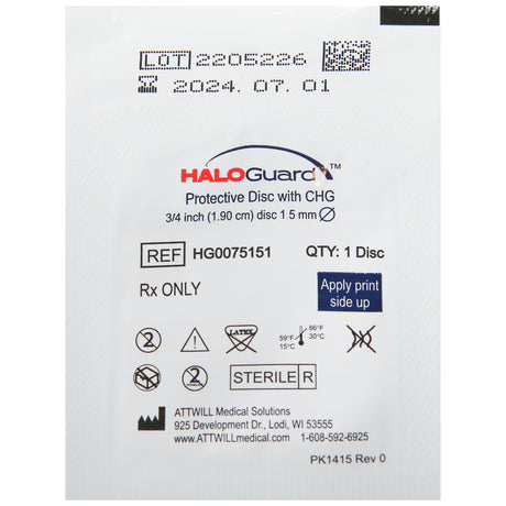 Antimicrobial Protective Disc HaloGUARD™ CHG (Chlorhexidine Glutonate) 3/4 Inch Disc / 1.5 mm Hole Diameter Sterile - BeHope