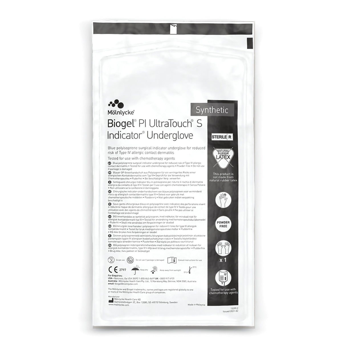 Surgical Underglove Biogel® PI UltraTouch® S Indicator® Size 6.5 Sterile Polyisoprene Standard Cuff Length Smooth Blue Chemo Tested - BeHope