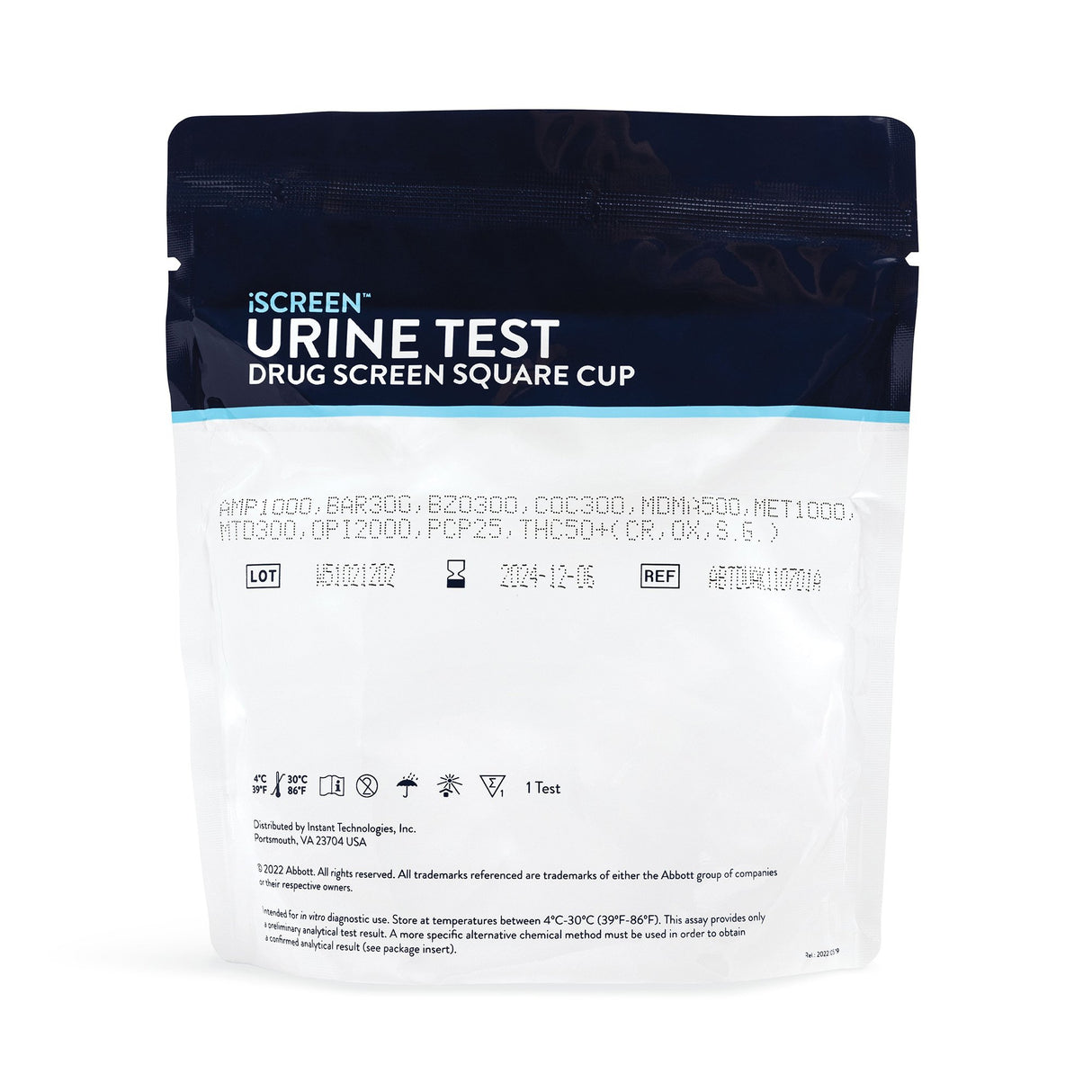 Drugs of Abuse Test Kit iScreen® DX AMP, BAR, BUP, BZO, COC, mAMP/MET, OPI300, OXY, MTD, THC (CR, OX, SG) 25 Tests CLIA Waived - BeHope