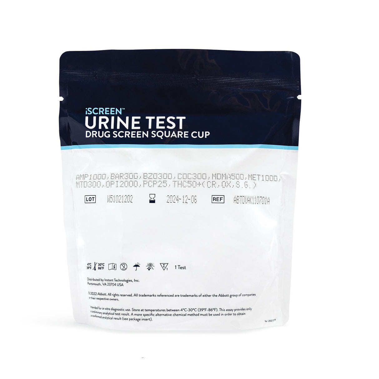 Drugs of Abuse Test Kit iScreen® DX AMP500, BAR, BUP, BZO, COC150, MOP/OPI300, mAMP/MET500, MDMA, OXY, PCP, PPX, THC, TCA, (CR, NI,OX, pH, SG) 25 Tests CLIA Waived - BeHope