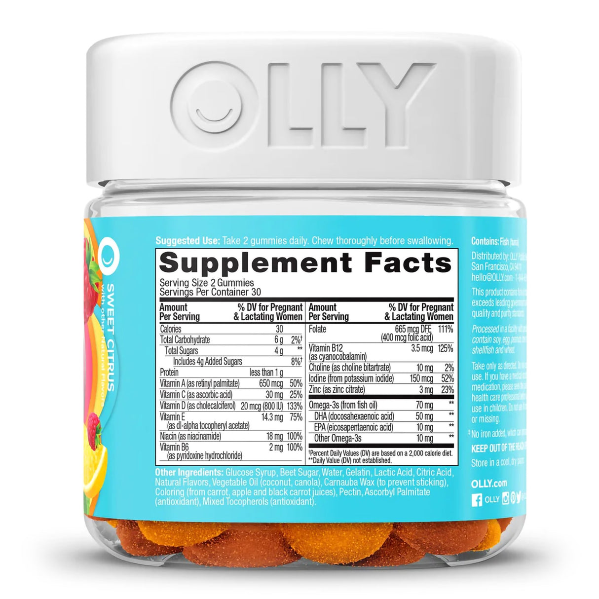 Prenatal Vitamin Supplement OLLY® Essential Prenatal Multi MultiVitamins With Folic Acid / DHA 400 mcg - 50 mg Strength Gummy 60 per Bottle Sweet Citrus Flavor - BeHope