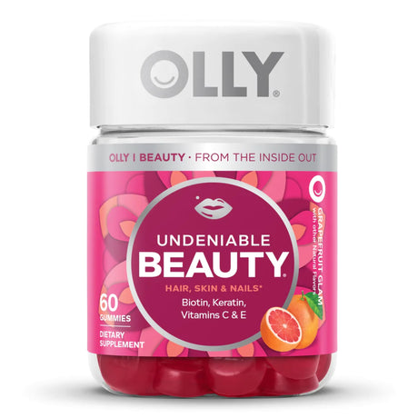 Dietary Supplement OLLY® Undeniable Beauty® Biotin / Vitamin C / Vitamin E / Keratin 2,500 mcg - 15 mg - 7.5 mg - 50 mg Strength Gummy 60 per Bottle Grapefruit Glam Flavor - BeHope