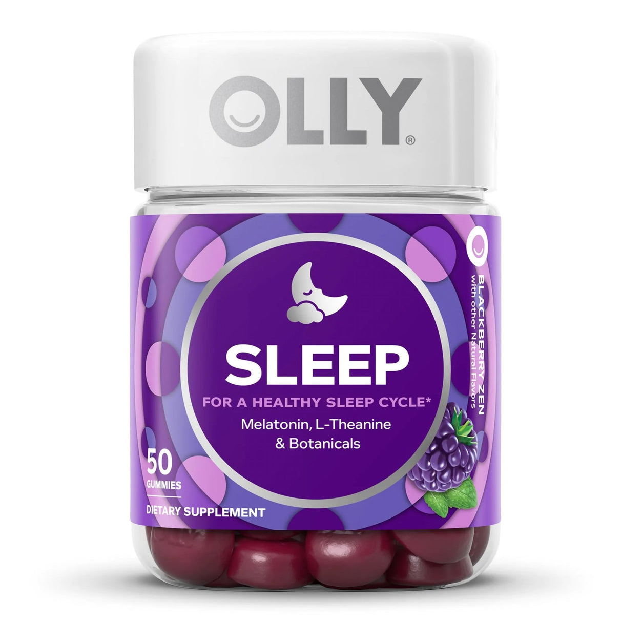 Dietary Supplement OLLY® Sleep L-Theanine / Melatonin / Botanicals 100 mg - 3 mg - 16 to 17 mg Strength Gummy 50 per Bottle Blackberry Zen Flavor - BeHope