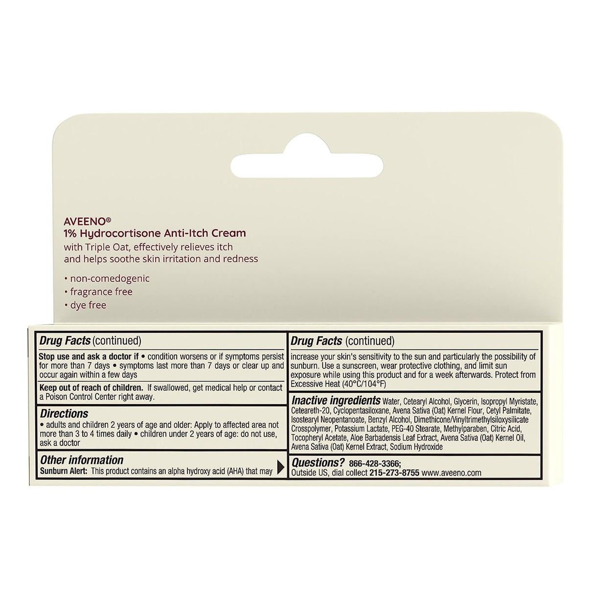 Itch Relief Aveeno® Active Naturals® 1% Strength Cream 1 oz. Tube - BeHope