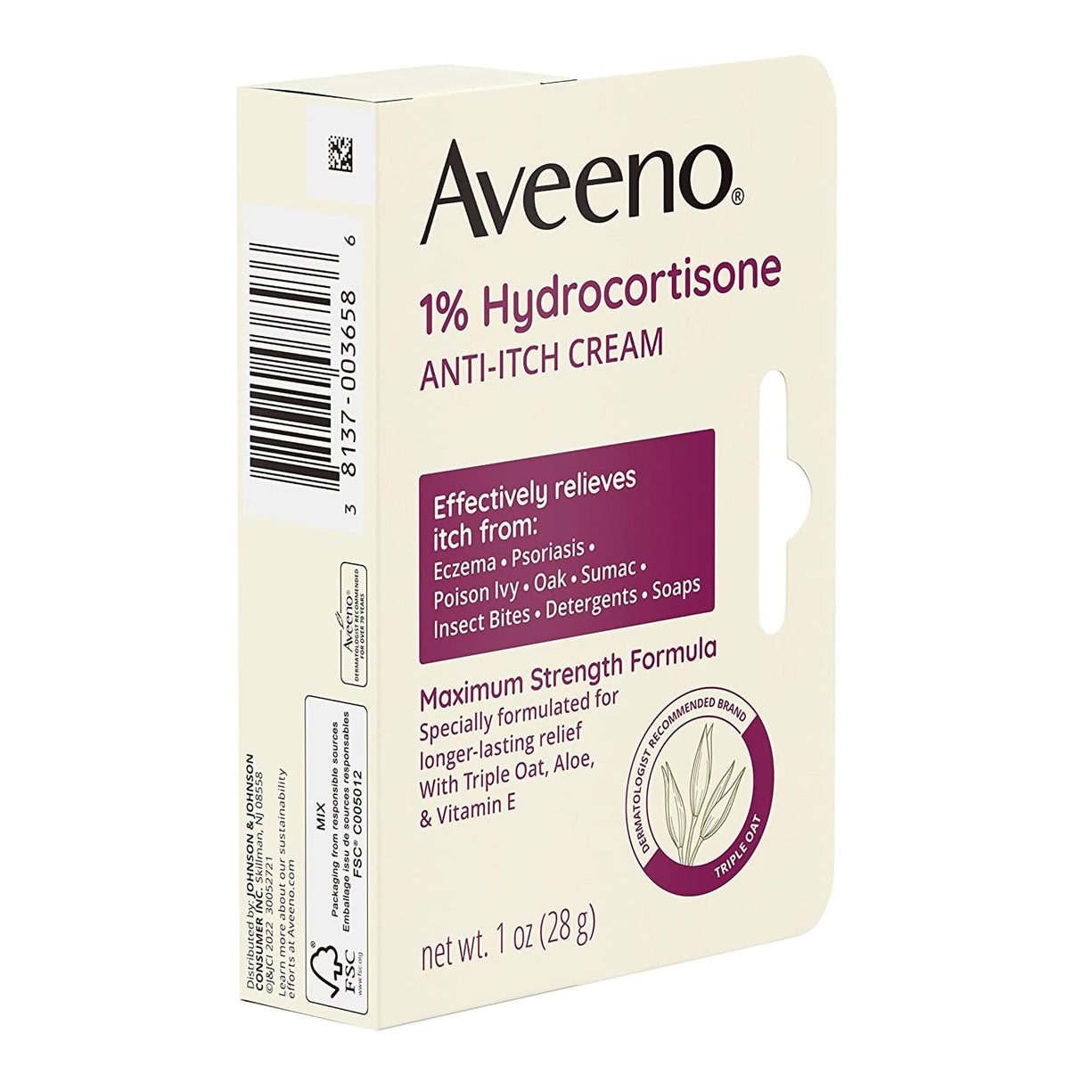 Itch Relief Aveeno® Active Naturals® 1% Strength Cream 1 oz. Tube - BeHope