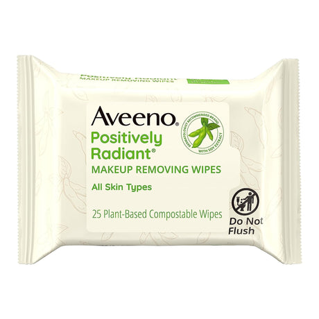 Aveeno® Positively Radiant® Makeup Remover Wipes Nourishing Soy Extract - BeHope