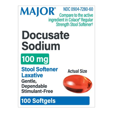 Stool Softener Major® Softgel 100 per Bottle 100 mg Strength Docusate Sodium - BeHope