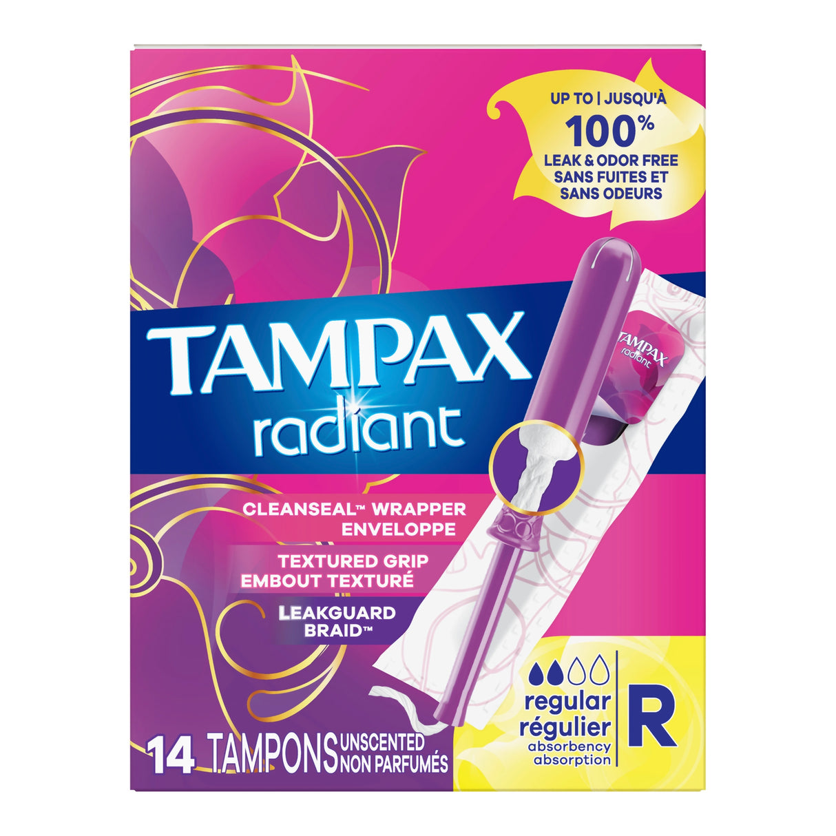 Tampon Tampax® Radiant Regular Absorbency Plastic Applicator Individually Wrapped - BeHope