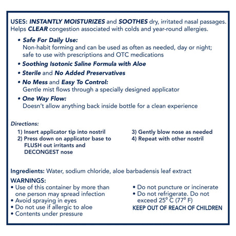 Nasal Saline Spray Vicks® Sinex™ Moisturizing Aloe Formula - BeHope