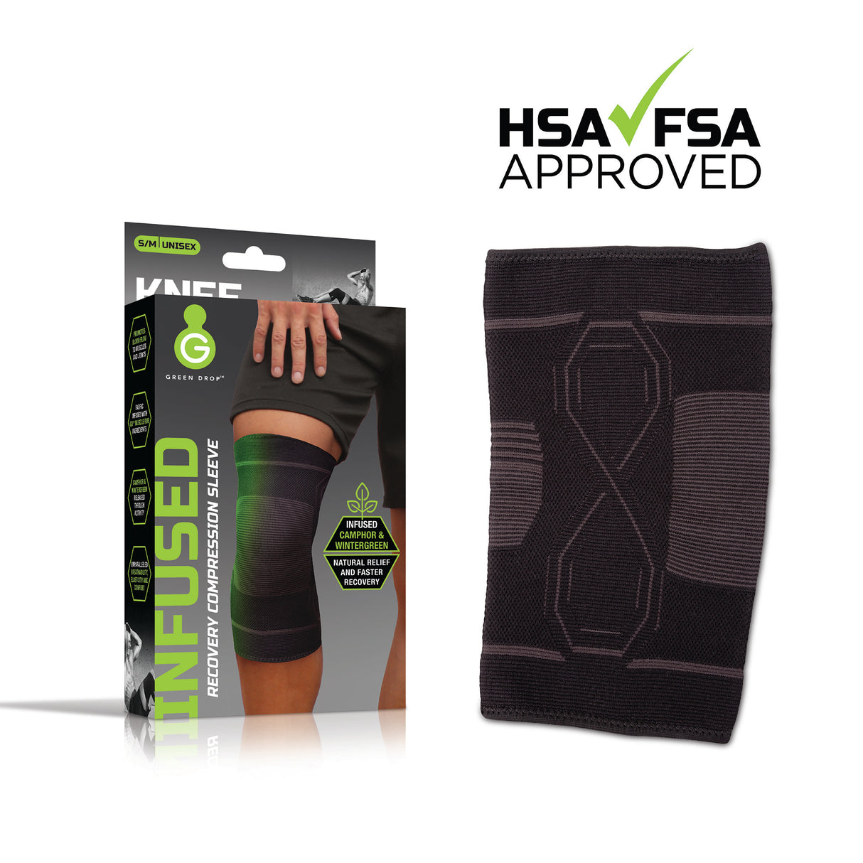 Knee Support Green Drop™ High Performance Herb-Infused Recovery Sleeve - BeHope