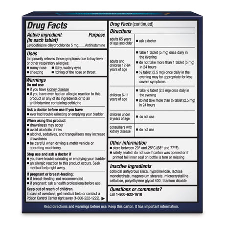 Allergy Relief XYZAL® Allergy 24HR 5 mg Strength Tablet 35 per Bottle - BeHope