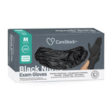 Exam Glove CareStock™ Medium NonSterile Nitrile Standard Cuff Length Fully Textured Black Not Rated - BeHope