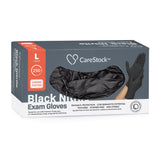 Exam Glove CareStock™ Large NonSterile Nitrile Standard Cuff Length Fully Textured Black Not Rated - BeHope
